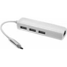 Переходник PowerPlant USB 3.1 Type-C - 3 порта USB 2.0 + Ethernet