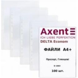 Файлы Delta Эконом D1003 А4 +, прозрачный, глянцевый, 100 шт. Axent