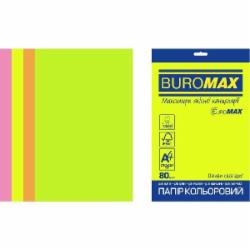 Бумага офисная цветная Buromax A4 80 г/м Euromax Neon 4 цвета 20 листов BM.2721520E-99 разноцветный