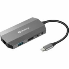 Док-станция Sandberg USB3.1 Type-C - HDMI/USB 3.0x2/RJ45/SD/TF/PD 100W 6in1 grey (136-33)