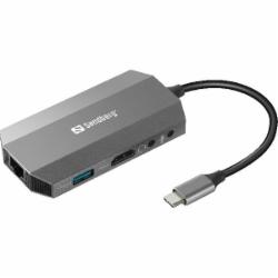 Док-станция Sandberg USB3.1 Type-C - HDMI/USB 3.0x2/RJ45/SD/TF/PD 100W 6in1 grey (136-33)