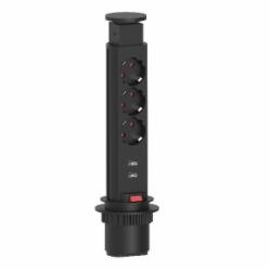 Розетка + USB 3 с заземлением IP20 черный TR19.0002.08.061
