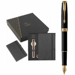 Ручка перьевая Parker Sonnet Matte Black Lacquer GT FP F 84 811b24 (первая ручка + блокнот Parker)