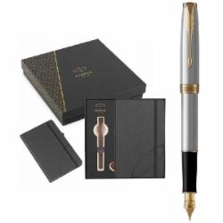 Ручка перьевая Parker Sonnet Stainless Steel GT FP F 84 111b24 (перьевая ручка + блокнот Parker)
