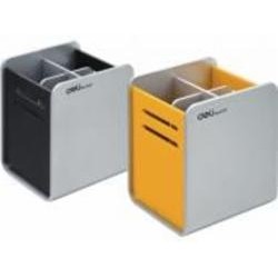 Подставка для ручек серебро/желтый Кубик пластик 4 отделения Deli Подставка для ручек серебро/желтый Кубик пластик 4 отделения Deli