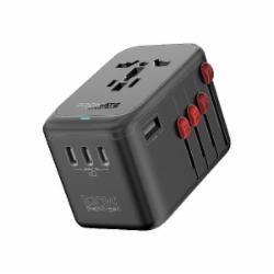 Переходник Promate TripMate-GaN100 EU/US/UK/AU на EU/US/UK/AU, 4хUSB-С, USB-A 100W total black (tripmate-gan100)