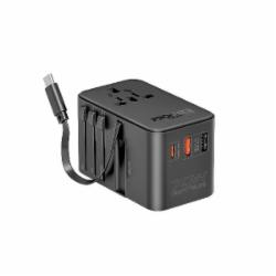 Переходник Promate TripMate-GaN70r EU/US/UK/AU на EU/US/UK/AU, USB-С порт, USB-С коннектор, USB-A QC 3.0 порт, 70W black (tripmate-gan70r)