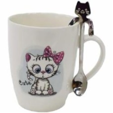 Чашка с ложкой Ardesto Cute 320 мл фарфор белая AR3040BS Чашка с ложкой Ardesto Cute 320 мл фарфор белая AR3040BS