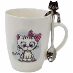 Чашка с ложкой Ardesto Cute 320 мл фарфор белая AR3040BS Чашка с ложкой Ardesto Cute 320 мл фарфор белая AR3040BS