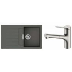 Мойка для кухни + смеситель Hansgrohe гранитная S520-F345 + Zesis M33 серый камень