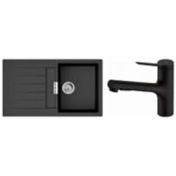 Мойка для кухни + смеситель Hansgrohe гранитная S520-F345 + Zesis M33 черный графит