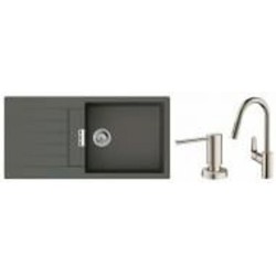 Мойка для кухни + смеситель Hansgrohe гранитная S520-F480 + Focus M41 + дозатор A41 серый камень