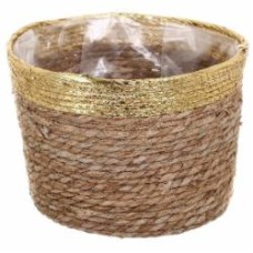 Кашпо ПВХ флористическое 29x20 см FWP23-10-2 круглый коричневый с золотистым