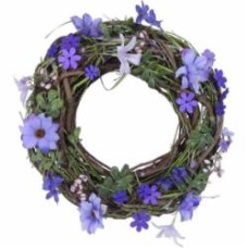 Венок декоративный весенний с цветами пенопл./ветки фиол. д.30 см