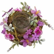 Подсвечник пасхальный с цветочками ротанг/стекло фиол. 16х9 см