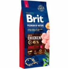 Корм для гигантских пород Brit Premium Едалт L для взрослых собак крупных пород, с курицей, 15 кг, 15 кг