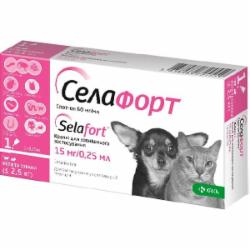 Капли KRKA от эндо/экто паразитов для животных Селафорт вес 2,5кг (1 п-тка 0,25мл в уп)