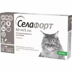 Капли KRKA от эндо/экто паразитов для кошек Селафорт вес 7,6-10кг (1 п-тка 1мл в уп) 0,25 мл