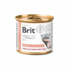Корм влажный для взрослых котов Brit VetDiets с хронической почечной недостаточностью тунец, лосось, горох 200 г