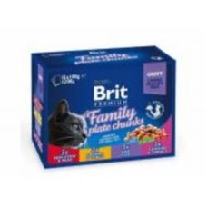 Корм Brit Premium Cat pouch семейная тарелка 4 вкуса (12 шт. х 100 г) мясо и мясные субпродукты 1,2 кг
