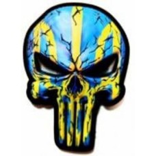 Шеврон-патч АРТ ІДЕЯ Punisher Тризуб 6,3х8,5 см сине-желтый
