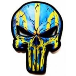 Шеврон-патч АРТ ІДЕЯ Punisher Тризуб 6,3х8,5 см сине-желтый