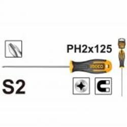 Отвертка INGCO S2 PH2×125 мм INDUSTRIAL HS68PH2125