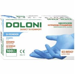 Перчатки медицинские Doloni нитриловые D-FENDER 3806 неопудренные голубые р.L 100 шт./уп.