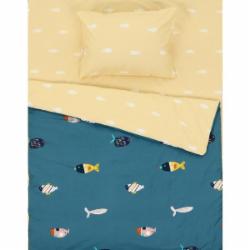 Комплект постельного белья Luna Kids Fish 145х215 см синий с желтым