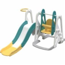 Горка Luna Kids 3в1 качели баскетбол зелено-белый с желтым ABST-HZ04