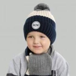 Комплект шапка + шарф Elf-kids Родриго р.54-56 синий с серым