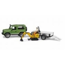 Игрушечный набор Bruder Land Rover Defender с прицепом, мини-экскаватором CAT и фигуркой 1:16 02593