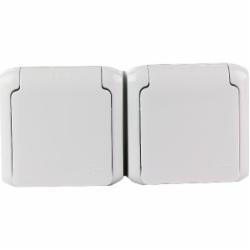 Розетка двойная с заземлением Legrand Quteo 2x2К+З со шторками с крышкой серый 782353