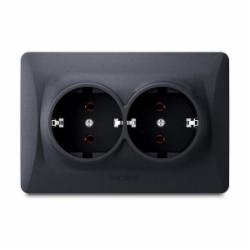 Розетка двойная с заземлением Videx Binera IP20 черный графит VF-BNSK2G-BG
