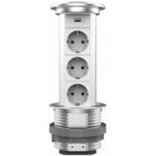 Розетка мебельнаяпобутова + USB с заземлением Livolo C7 IP44 серый VL-SHS021-FCTC-S