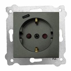 Механизм розетки бытовая с заземлением EXEN Karell IP20 антрацит 290-001303-274