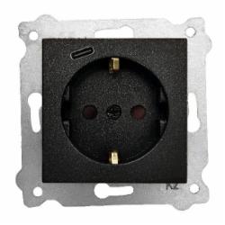 Механизм розетки бытовая с заземлением EXEN Karell IP20 черный 290-001403-274