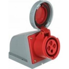 Розетка силовая стационарная с заземлением E.NEXT e.socket.114.16.67, 4п., 400В, 16А , IP 67 серый с красным i082008