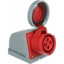 Розетка силовая стационарная с заземлением E.NEXT e.socket.114.16.67, 4п., 400В, 16А , IP 67 серый с красным i082008