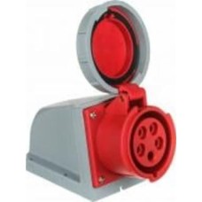 Розетка силовая стационарная с заземлением E.NEXT e.socket.115.16.67, 5п., 400В, 16А , IP 67 серый с красным i082009