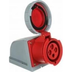 Розетка силовая стационарная с заземлением E.NEXT socket.125.32.67, 4п., 400В, 32А, IP 67 серый с красным i082011
