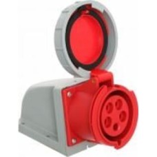 Розетка силовая стационарная с заземлением E.NEXT e.socket.125.32.67, 5п., 400В, 32А, IP 67 серый с красным i082012
