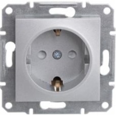 Розетка с заземлением Schneider Electric Asfora 16 А 250 В со шторками алюминий