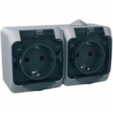 Розетка двойная с заземлением Schneider Electric Cedar Plus IP44 серый WDE000625