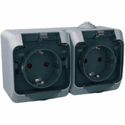 Розетка двойная с заземлением Schneider Electric Cedar Plus IP44 серый WDE000625