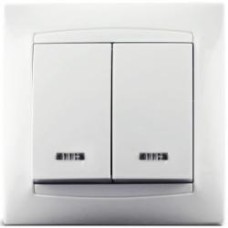 Выключатель двухклавишный Erste Prestige с подсветкой белый 9206-02N,W