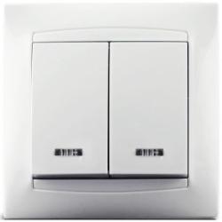 Выключатель двухклавишный Erste Prestige с подсветкой белый 9206-02N,W