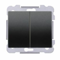 Выключатель проходной двухклавишный Iris 16А 250V коссо без подсветки черный 18510 AC