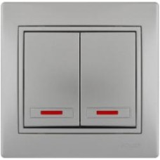Выключатель двухклавишный Lezard Mira с подсветкой серый 701-1010-112