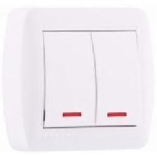 Выключатель двухклавишный Lezard Demet с подсветкой белый 711-0200-112